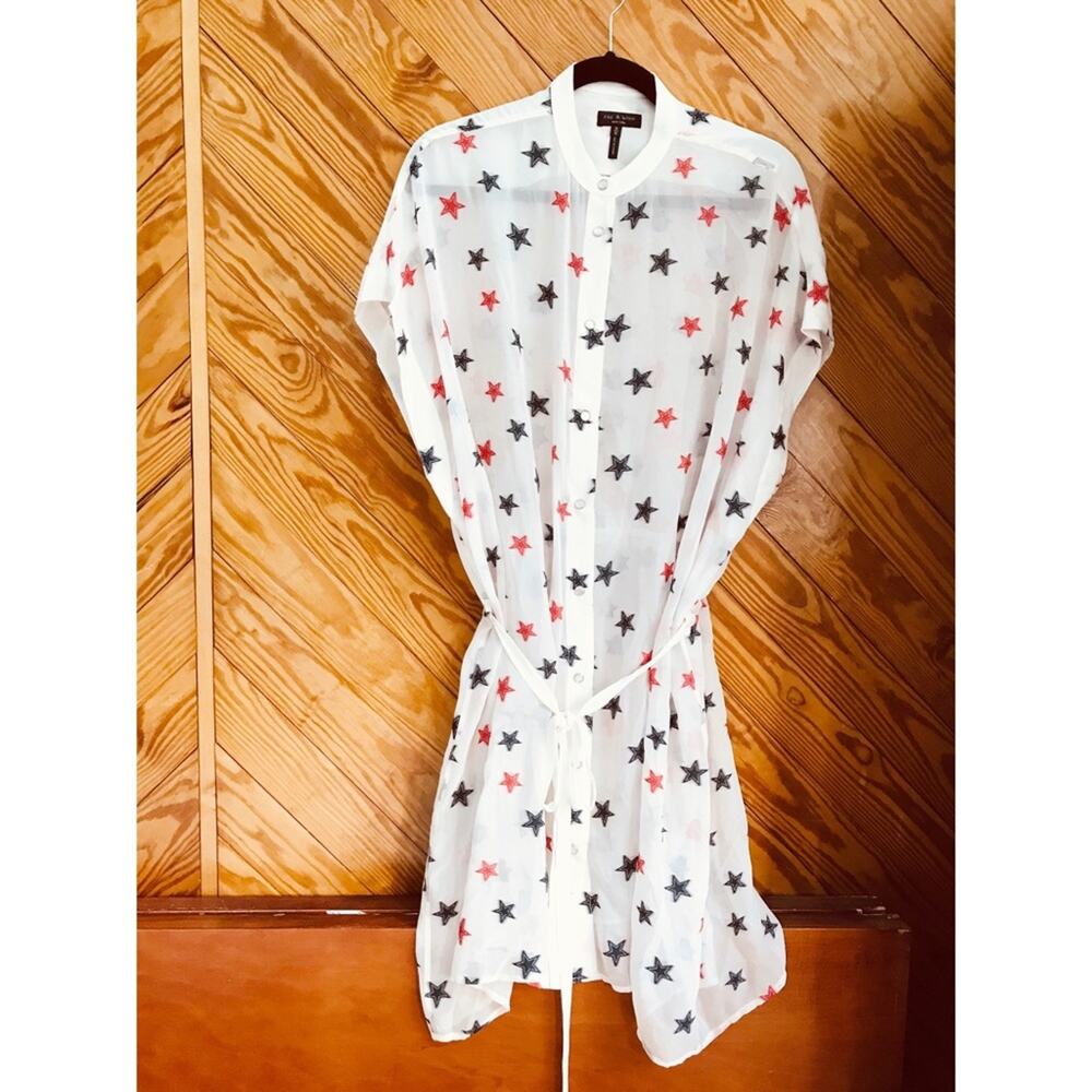Rag & Bone Star Print Silk Shirt Dress - Picture 3 of 6